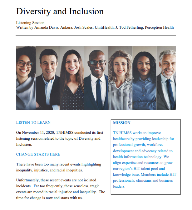 Tennessee HIMSS Chapter Diversity and Inclusion Listening Session Position Paper