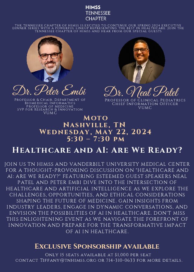 May 22: Healthcare and AI: Are We Ready? An Executive Dinner With Innovators from Vanderbilt University Medical Center